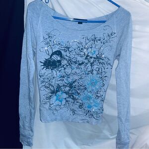 Preloved Express Powder Blue Long Sleeve Bedazzled Top Size XS